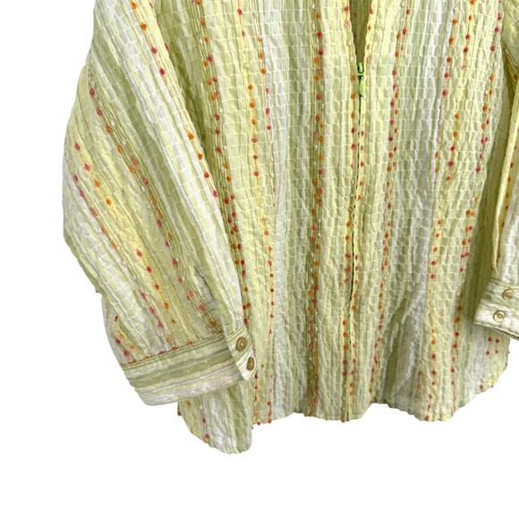 Coldwater Creek Medium Light Green/Yellow Artsy Summer Zip Blouse Shirt Top - Picture 5 of 7